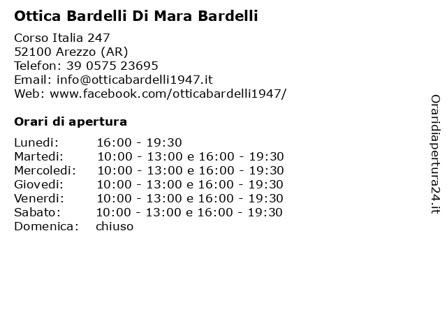 Orari di apertura Ottica Bardelli Di Mara Bardelli Corso Italia